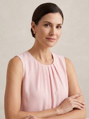 Calvin Klein Womens Pastel Pink Pleated Neckline Sleeveless Blouse Large